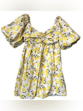 Lemon Print Puff Sleeve Mini Dress
Cottagecore Babydoll Empire Waist Cotton